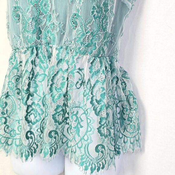 Willow Root Green Lace Sleeveless Peplum Top Women’s L - Picture 2 of 7